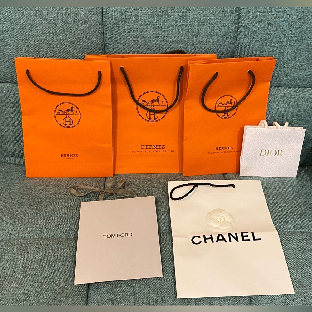 Set of Hermes, Channel, Tom Ford and Dior Paper Bags
